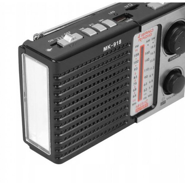 HMIK φορητό ραδιόφωνο & ηχείο MK-918 με φακό, USB/TF/AUX, μαύρο - HMIK