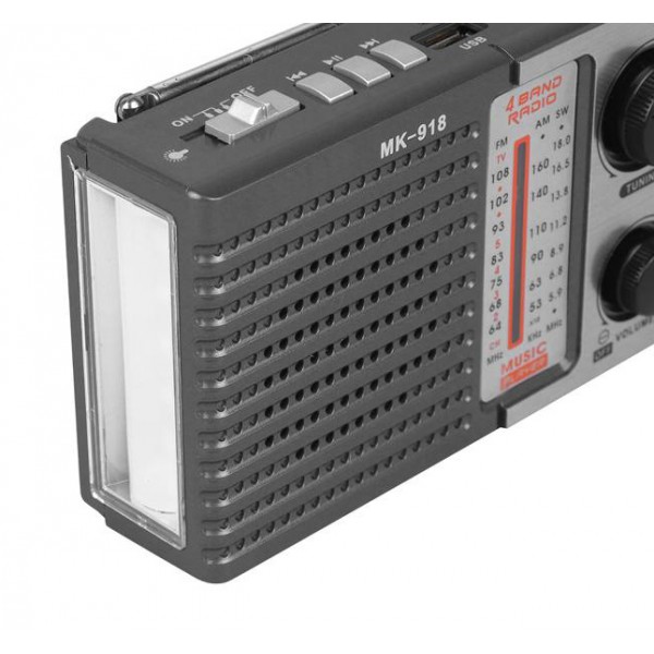 HMIK φορητό ραδιόφωνο & ηχείο MK-918 με φακό, USB/TF/AUX, γκρι - HMIK