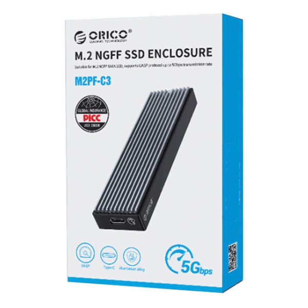 ORICO θήκη για Μ.2 B key SSD M2PF-C3, USB 3.1, 5Gbps, έως 2TB, μαύρο - ORICO