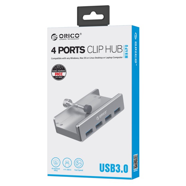 ORICO USB hub με κλιπ MH4PU-SV-BP, 4x USB, ασημί