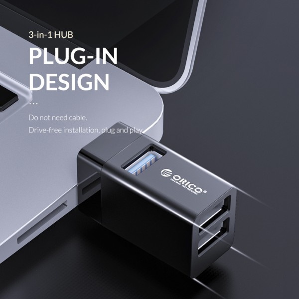 ORICO mini USB Hub MINI-U32, 1x USB 3.0, 2x USB 2.0, μαύρο - ORICO