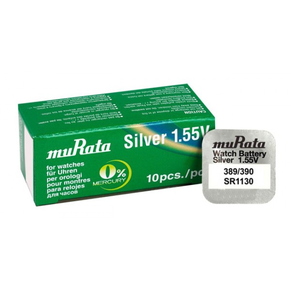 MURATA μπαταρία Silver Oxide για ρολόγια SR1130, 1.55V, No389/390, 10τμχ - MURATA