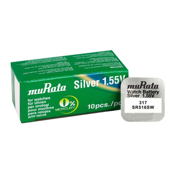 MURATA μπαταρία Silver Oxide για ρολόγια SR516SW, 1.55V, No317, 10τμχ - MURATA