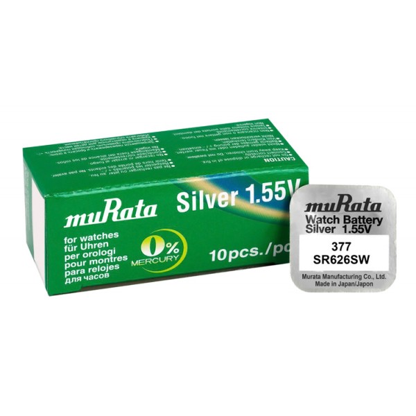 MURATA μπαταρία Silver Oxide για ρολόγια SR626SW, 1.55V, No 377, 10τμχ - MURATA
