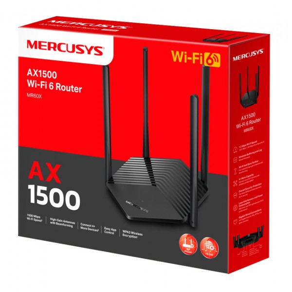MERCUSYS router MR60X, Wi-Fi 6, 1500Mbps AX1500, Dual Band, Ver. 2.0 - MERCUSYS