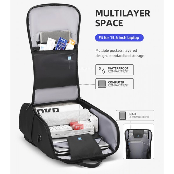 MARK RYDEN τσάντα πλάτης MR9201, με θήκη laptop 15.6", 18L, μαύρη - MARK RYDEN