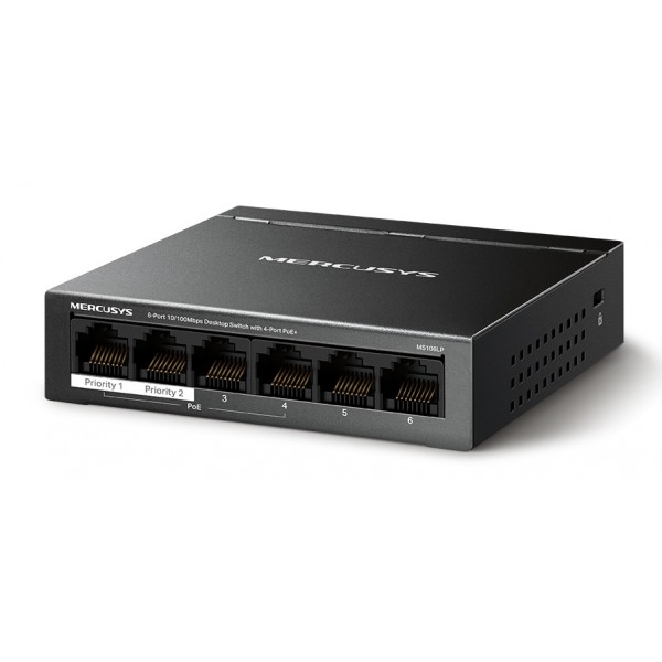 MERCUSYS Desktop Switch MS106LP, 6x 10/100 Mbps, PoE+, Ver. 1.0 - Switches