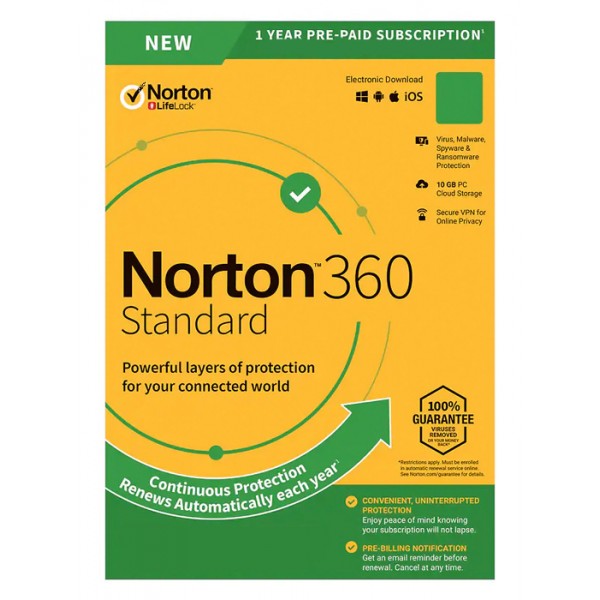 NORTON Antivirus 360 Standard ESD, 1 συσκευή, 10GB cloud, 1 έτος - NORTON