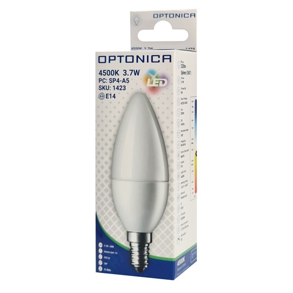 OPTONICA LED λάμπα candle C37 1423, 3.7W, 4500K, E14, 320lm - OPTONICA