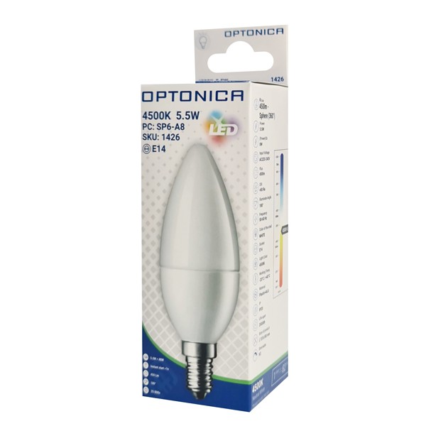 OPTONICA LED λάμπα candle C37 1426, 5,5W, 4500K, E14, 450lm - OPTONICA