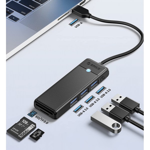 ORICO USB hub PAPW3AT-U3 με SD/micro SD/3x USB θύρες, 5Gbps, μαύρο - ORICO