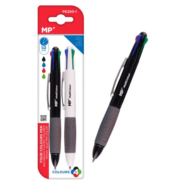MP στυλό διαρκείας PE250-1, με μύτη 1mm, 4 χρώματα, 2τμχ - Γραφική Ύλη
