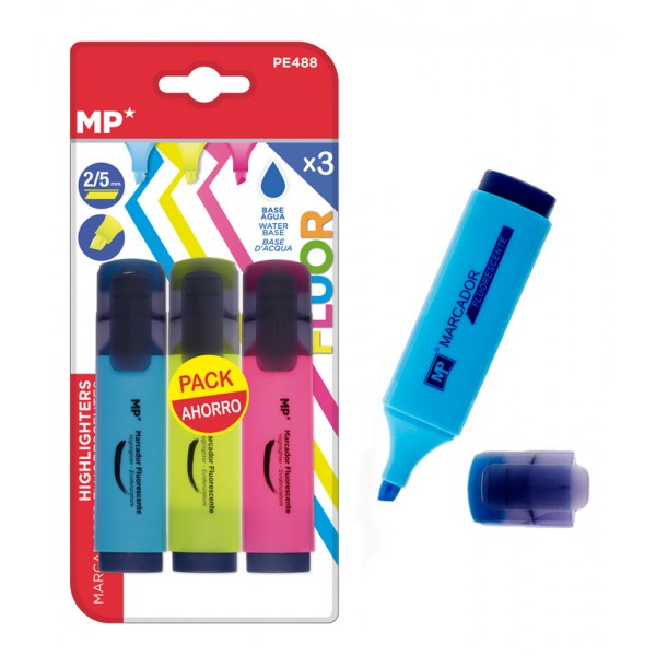 MP μαρκαδόρος υπογράμμισης PE488, πάχος μύτης 2-5mm, 3 χρώματα - Γραφική Ύλη