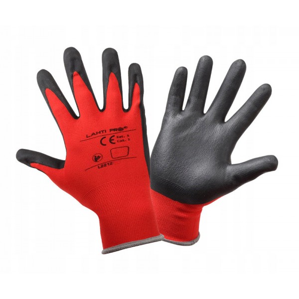 LAHTI PRO γάντια εργασίας L2212, αντοχή σε υγρά, 11/2XL, κόκκινο-μαύρο - LAHTI PRO
