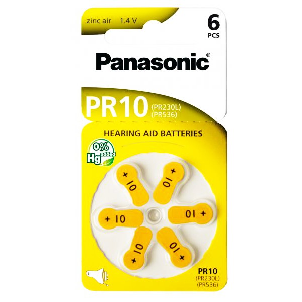 PANASONIC μπαταρίες ακουστικών βαρηκοΐας PR10, mercury free, 1.4V, 6τμχ - Panasonic