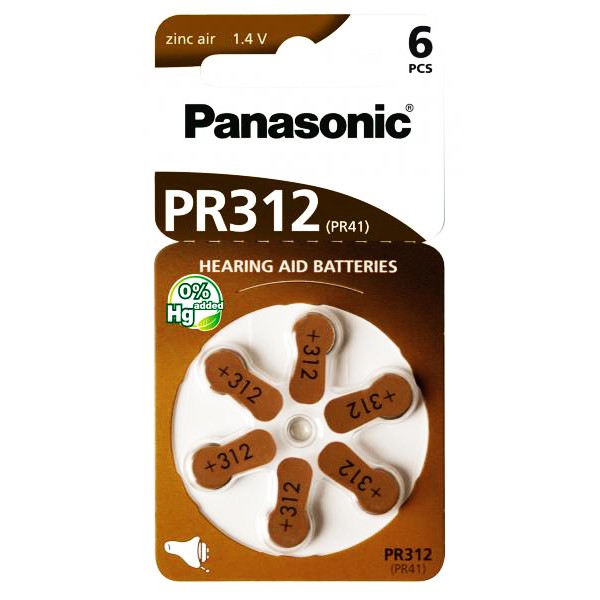 PANASONIC μπαταρίες ακουστικών βαρηκοΐας PR312, mercury free, 1.4V, 6τμχ - Panasonic