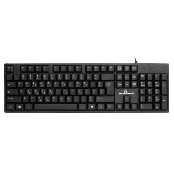 POWERTECH πληκτρολόγιο PT-1074, ενσύρματο, 1.35m, EN/GR, μαύρο - Πληκτρολόγια