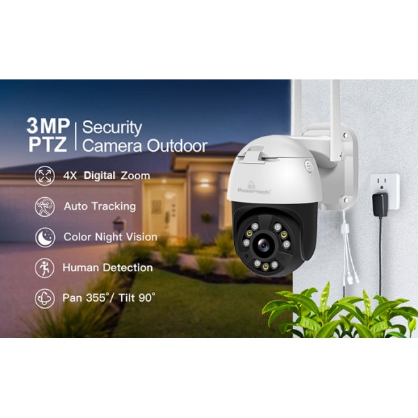 POWERTECH smart κάμερα PT-1086, 4MP, 4x digital zoom, Wi-Fi, PTZ, IP65 - Κάμερες Ασφαλείας