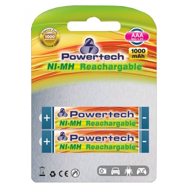 POWERTECH επαναφορτιζόμενη μπαταρία PT-159 1000mAh, AAΑ (R03), 2 τμχ - Σύγκριση Προϊόντων