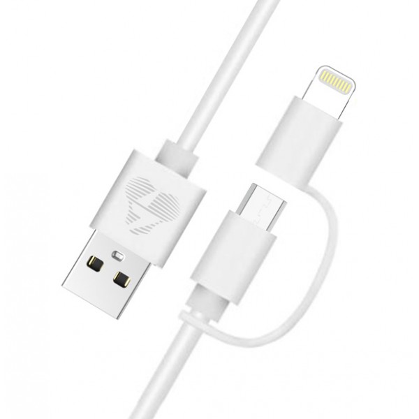 POWERTECH Καλώδιο USB σε Micro/Lightning prime PT-707, MFi, 1m, λευκό - USB