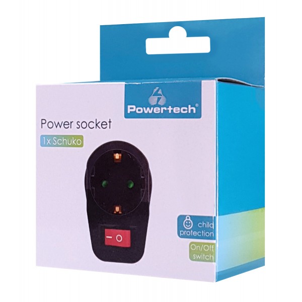 POWERTECH αντάπτορας ρεύματος PT-810, 1x schuko, 16A, μαύρος - Πολύπριζα Ρεύματος