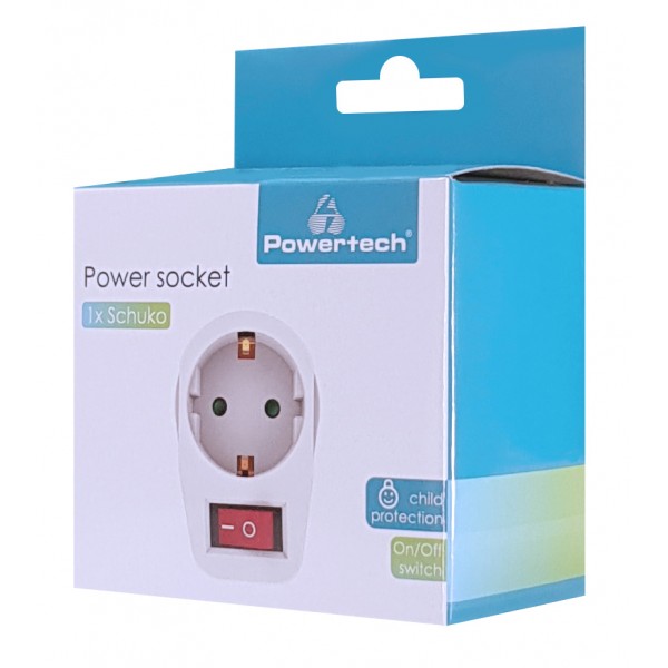 POWERTECH αντάπτορας ρεύματος PT-811, 1x schuko, 16A, λευκός - Πολύπριζα Ρεύματος