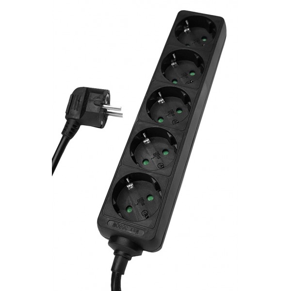 POWERTECH πολύπριζο PT-872, 5x schuko, 16A, 3m, μαύρο - Πολύπριζα Ρεύματος