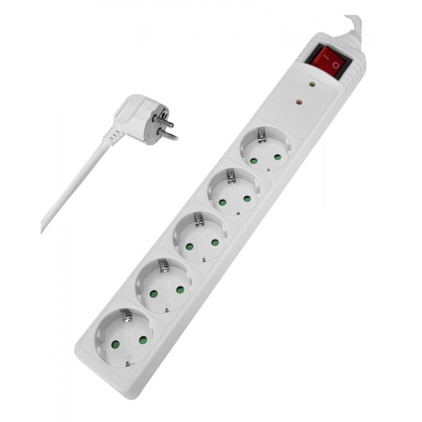 POWERTECH πολύπριζο ασφαλείας PT-882, 5x schuko, 16A, 3m, λευκό - Πολύπριζα Ρεύματος
