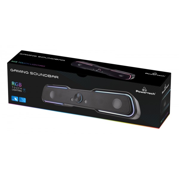 POWERTECH gaming soundbar PT-974, 10W RMS, Bluetooth, 3.5mm, RGB, μαύρο - Ηχεία