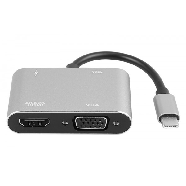 POWERTECH USB-C docking station PTH-084, HDMI/VGA/USB/USB-C PD, γκρι - Συνοδευτικά PC