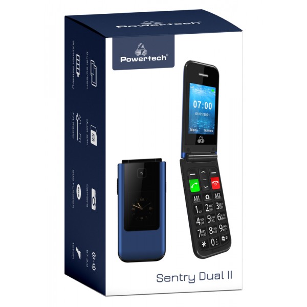 POWERTECH Κινητό Τηλέφωνο Sentry Dual II, 2 οθόνες, SOS Call, μπλε - Σύγκριση Προϊόντων