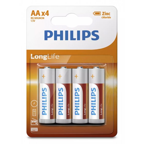 PHILIPS LongLife Zinc chloride μπαταρίες R6L4B/10 AA R6 Mignon, 4τμχ - Philips