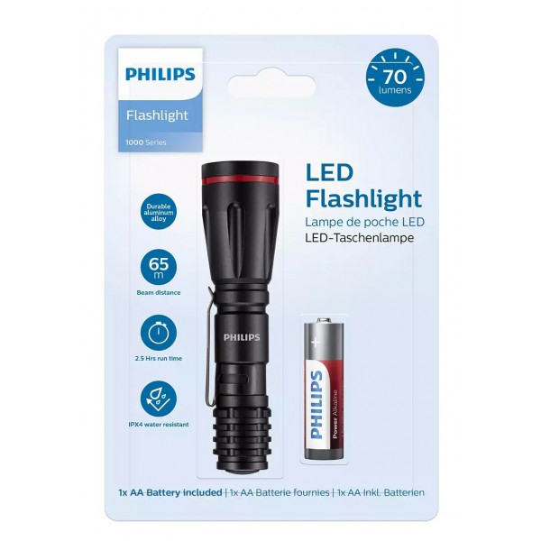 PHILIPS φορητός φακός LED SFL1000P-10, 1000 series, 70lm, μαύρος - Φακοί
