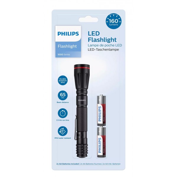 PHILIPS φορητός φακός LED SFL1001P-10, 1000 series, 160lm, μαύρος - Φακοί