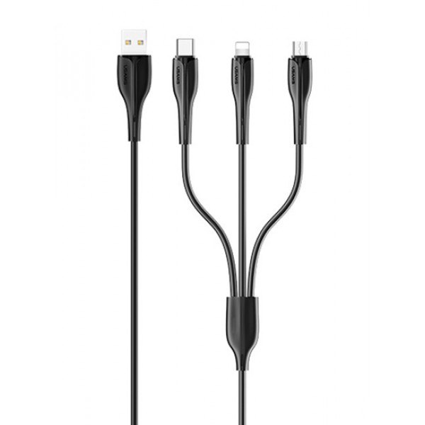 USAMS καλώδιο USB σε USB-C/Lightning/Micro USB US-SJ374, 2A, 1m, μαύρο - USB