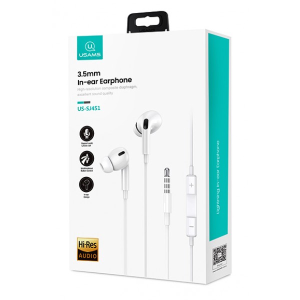 USAMS earphones με μικρόφωνο EP-41, 3.5mm, 10mm, 1.2m, λευκά - Ακουστικά - Bluetooth