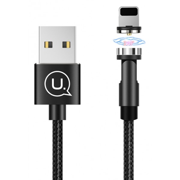 USAMS Καλώδιο USB σε lightning U59, μαγνητικό, περιστρεφόμενο, 1m, μαύρο - USB