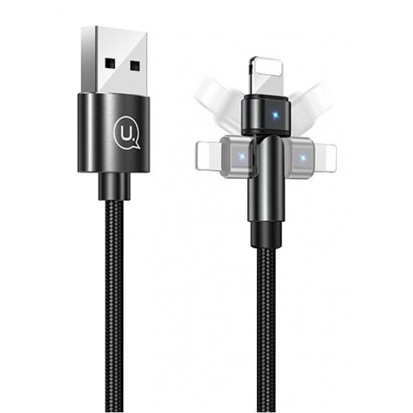 USAMS καλώδιο Lightning σε USB US-SJ476, περιστρεφόμενο, 2.1A, 1m, μαύρο - USB
