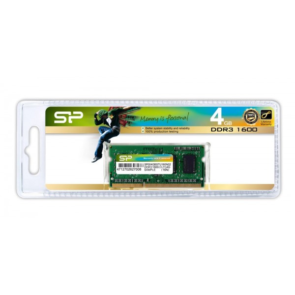 SILICON POWER Μνήμη DDR3 SODimm, 4GB, 1600MHz, PC3-12800, CL11 - Silicon Power