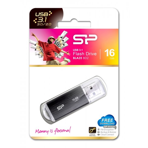 SILICON POWER USB Flash Drive Blaze B02, 16GB, USB 3.2, μαύρο - Silicon Power