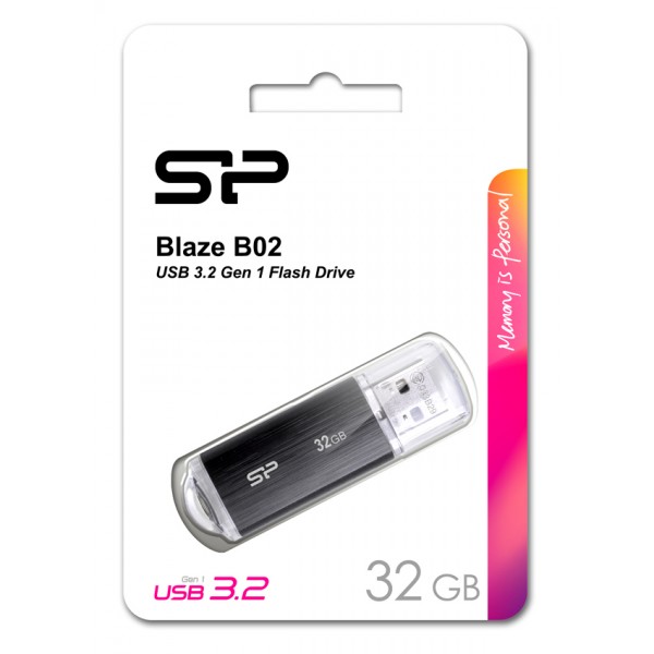 SILICON POWER USB Flash Drive Blaze B02, 32GB, USB 3.2, μαύρο - Silicon Power
