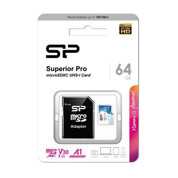 SILICON POWER κάρτα μνήμης Superior Pro microSDXC UHS-I, 64GB, Class 30 - Κάρτες μνήμης