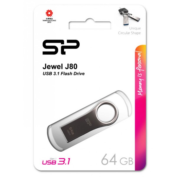 SILICON POWER USB Flash Drive Jewel 80, 64GB, USB 3.2, Titanium - Silicon Power