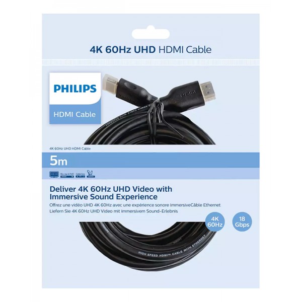 PHILIPS καλώδιο HDMI 2.0 SWV5551, 4K 3D, CCS, μαύρο, 5m - Philips