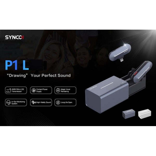 SYNCO ασύρματο μικρόφωνο P1L με θήκη φόρτισης, Lightning, 2.4GHz, γκρι - SYNCO