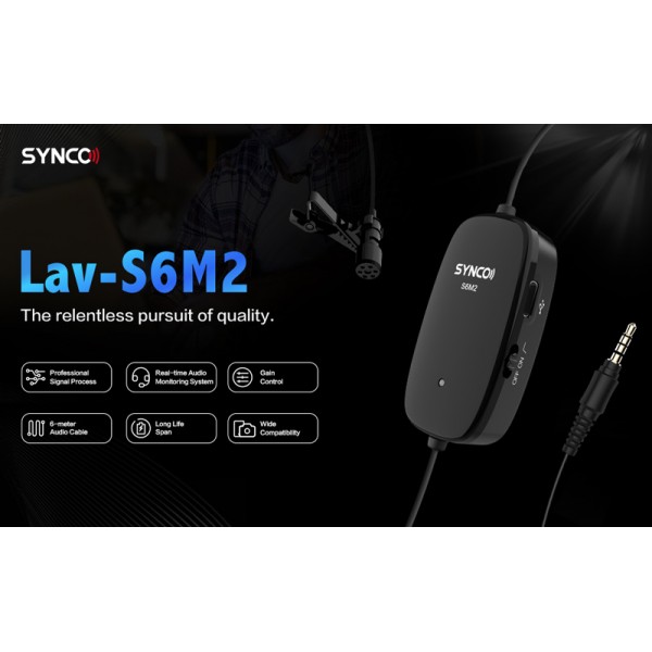 SYNCO μικρόφωνο Lav-S6M2, clip-on, omnidirectional, 3.5mm, 400mAh, μαύρο - SYNCO