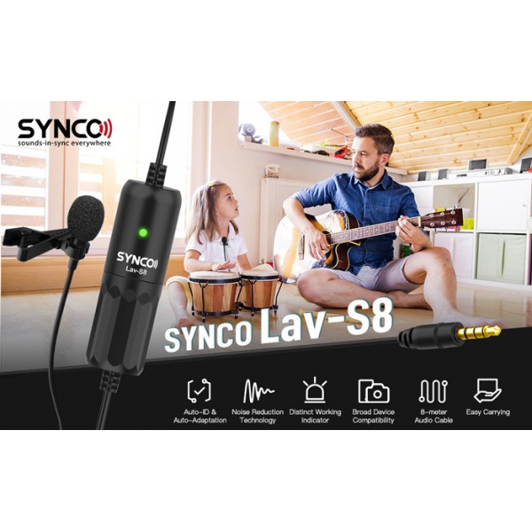 SYNCO μικρόφωνο Lav-S8 με clip-on, omnidirectional, 3.5mm, 8m, μαύρο - SYNCO