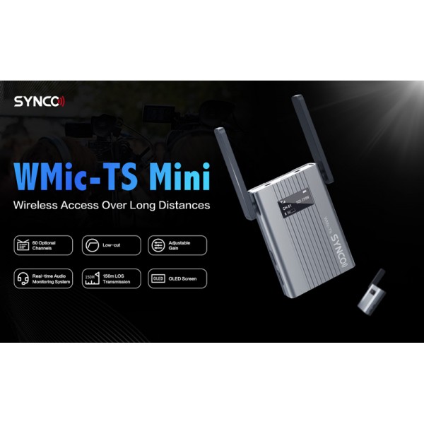 SYNCO ασύρματο μικρόφωνο WMic-TS Mini, ενσωματωμένο clip-on, UHF, γκρι - SYNCO