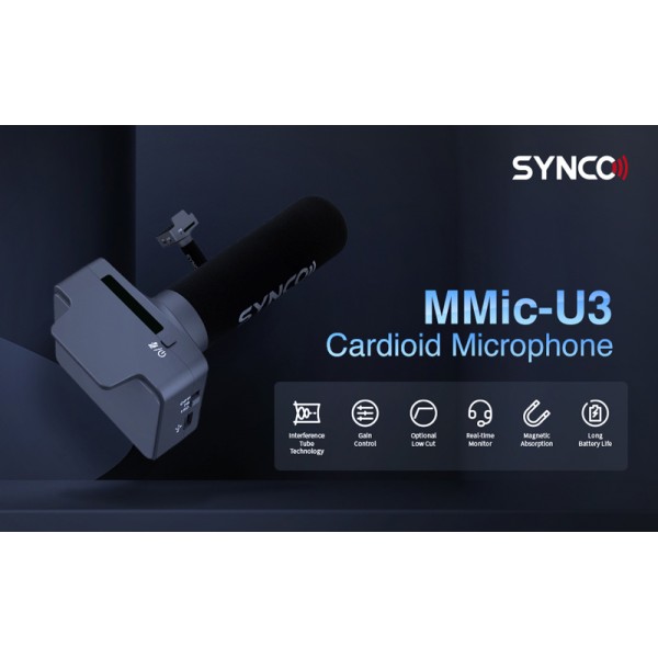 SYNCO μικρόφωνο SY-U3-MMIC με μαγνήτη, δυναμικό, καρδιοειδές, USB, μαύρο - SYNCO