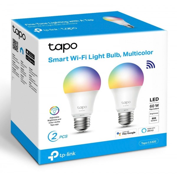 TP-LINK Smart λάμπα LED TAPO-L530E WiFi, 8.7W E27, 2500K-6500K RGB, 2τμχ - tp-link